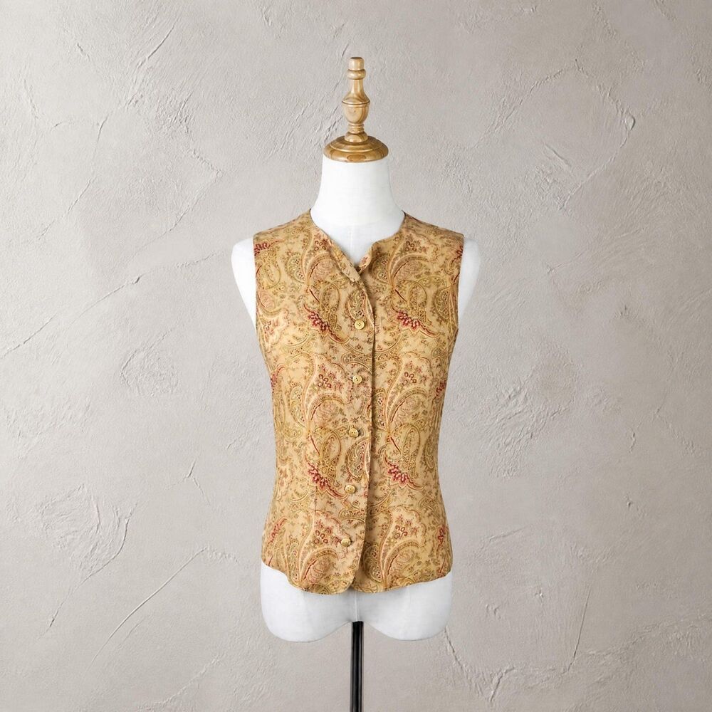 Ralph Ralph Lauren c. 1990s Silk Blend Vest in Honey Beige Paisley | 4